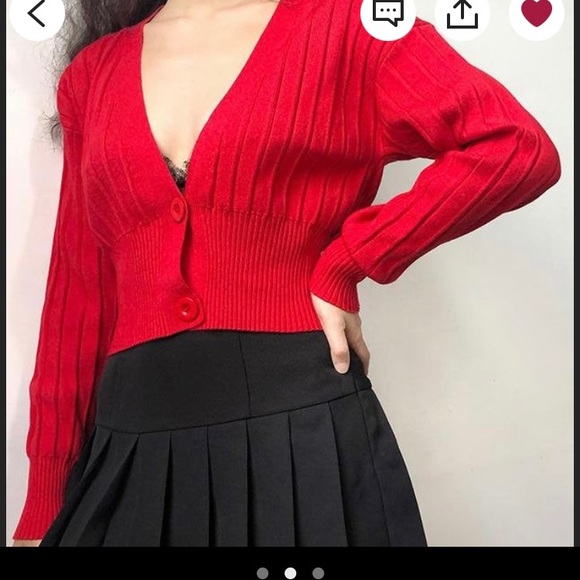 Red cardigan with plunge v neck - Picture 2 of 6